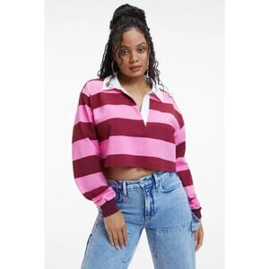 Good‎ American Rugby L/S Polo Shirt In Sorority Pink Team Cardinal 7/8 (3-4XL)